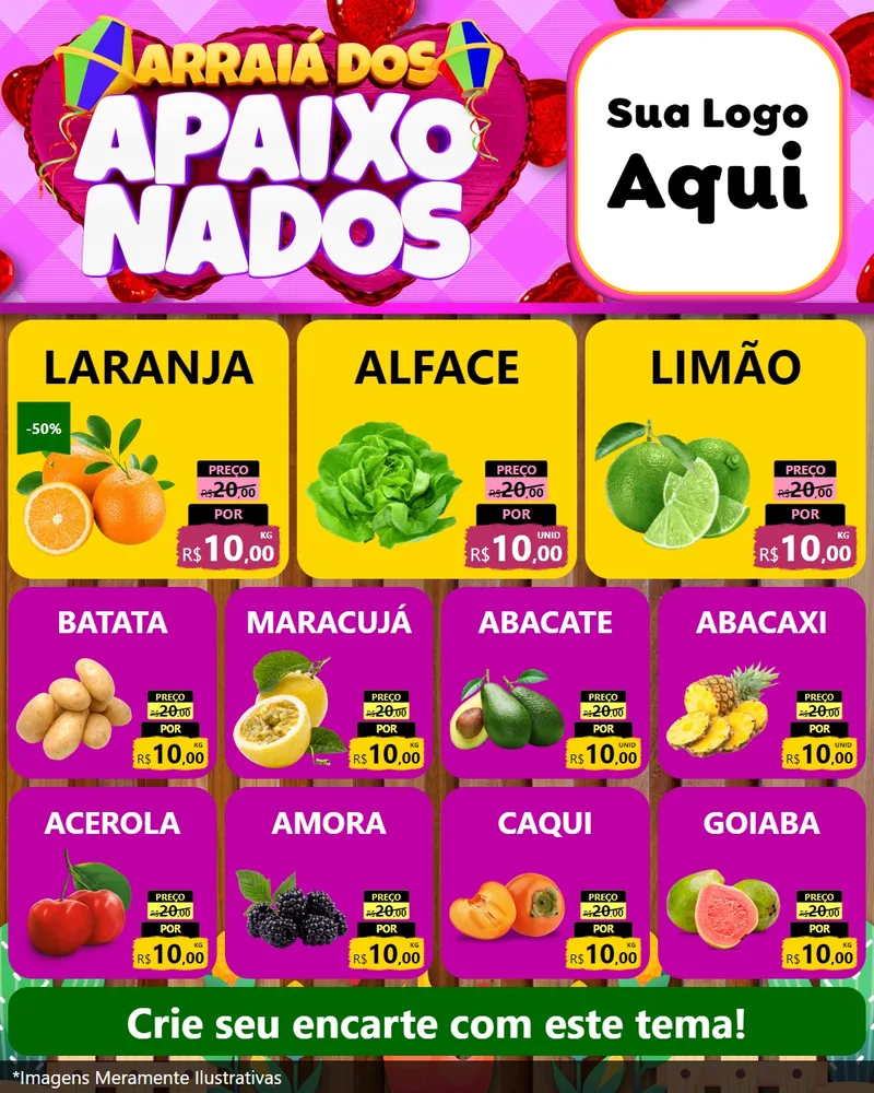 Modelo de Rede Social para Feed Instagram com o tema Arraiá dos Apaixonados para Hortifrúti