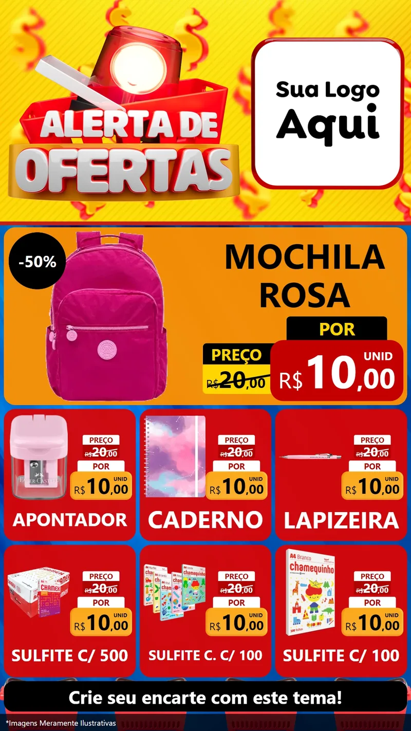 Modelo de Rede Social para Stories com o tema Alerta de Ofertas para Papelaria