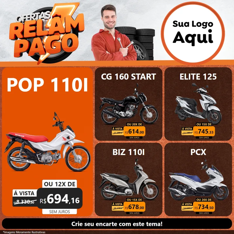 Modelo de Rede Social para Feed Facebook com o tema Ofertas Relâmpago - Moto / Auto para Concessionaria de Motos