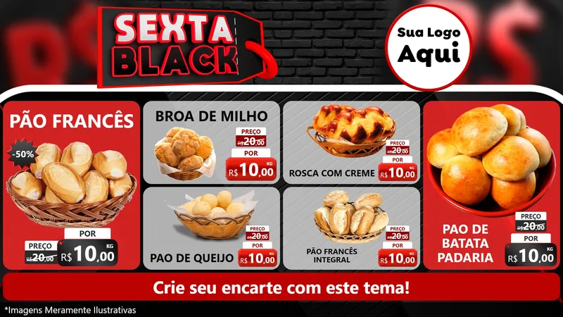 Modelo de TV para TV Horizontal com o tema Sexta Black para Padaria