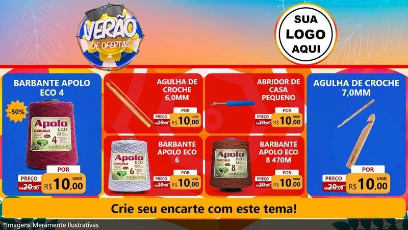 Modelo de TV para TV Horizontal com o tema Verão de Ofertas para Armarinho e Aviamentos
