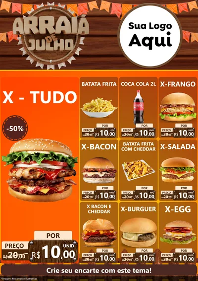 Modelo de Encarte para Encarte A4 Vertical com o tema Arraiá de Julho - Junina para Hamburgueria