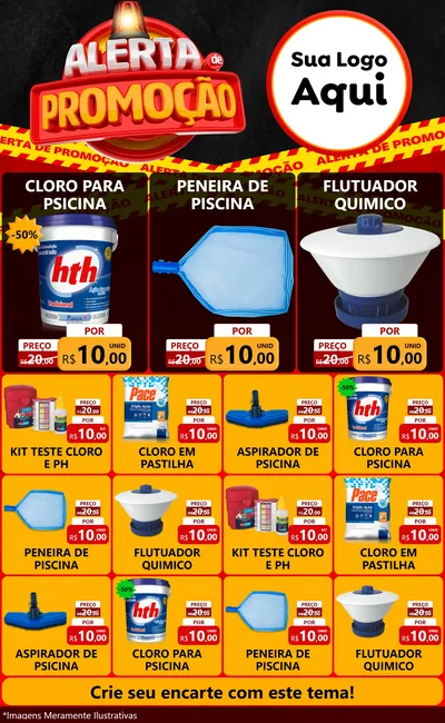 Modelo de Encarte para Encarte Grande com o tema Alerta de Promoção para Produtos para Piscina