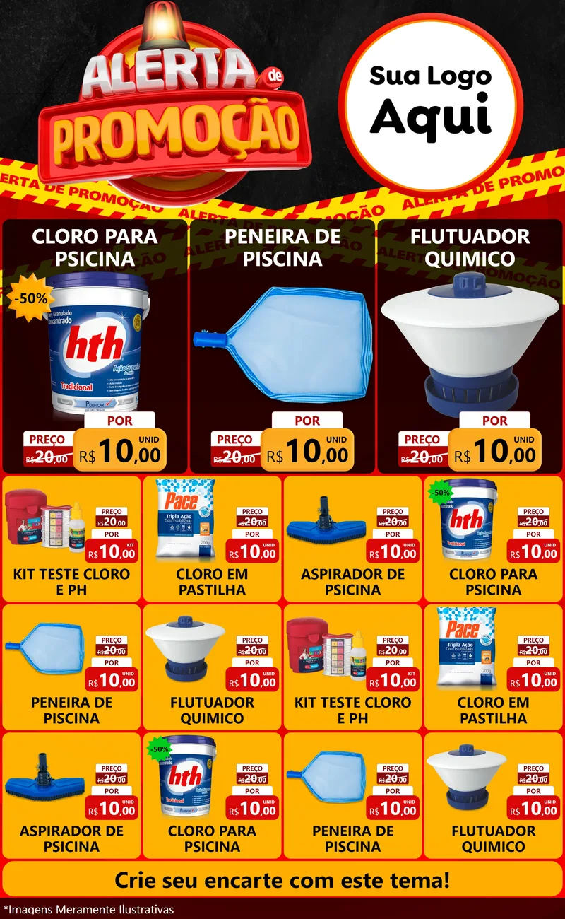 Modelo de Encarte para Encarte Grande com o tema Alerta de Promoção para Produtos para Piscina