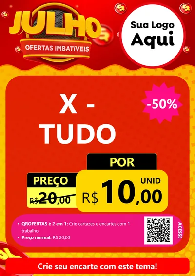 Modelo de Cartaz para Cartaz A4 Vertical com o tema Julho Ofertas Imbatíveis para Hamburgueria