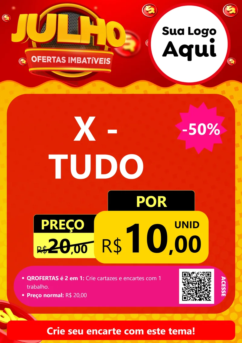Modelo de Cartaz para Cartaz A4 Vertical com o tema Julho Ofertas Imbatíveis para Hamburgueria