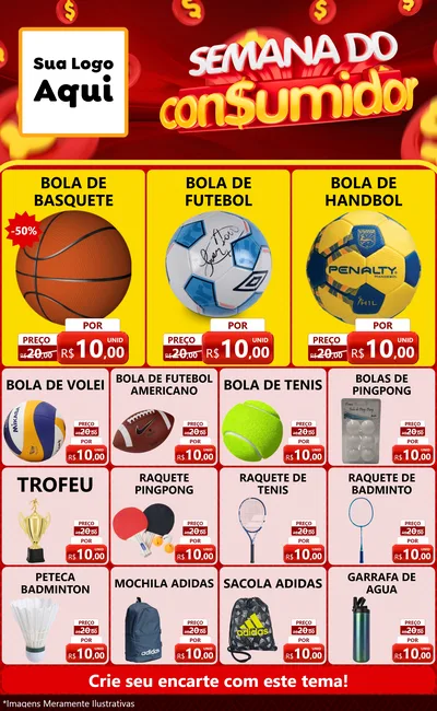Modelo de Encarte para Encarte Grande com o tema Semana do Consumidor para Artigos Esportivos