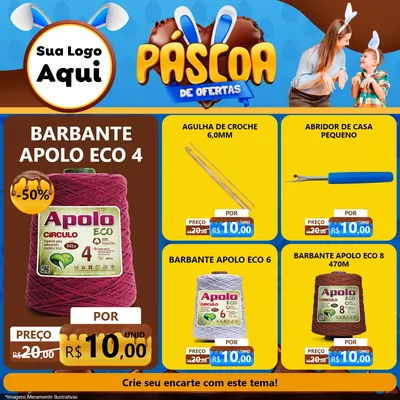 Modelo de Rede Social para Feed Facebook com o tema Páscoa de Ofertas para Armarinho e Aviamentos