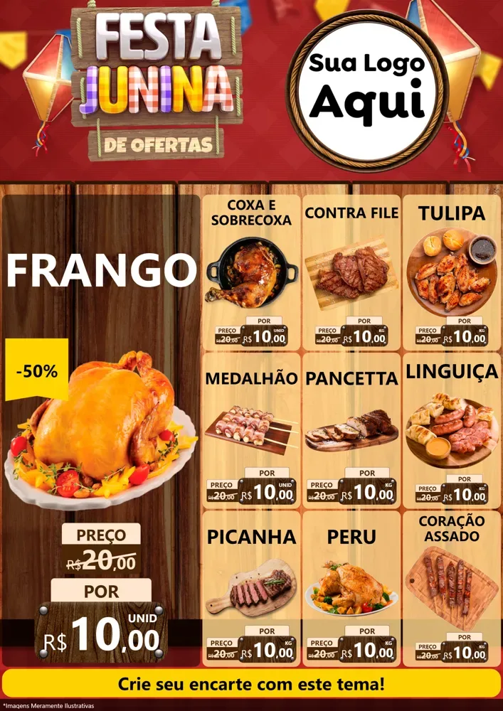 Modelo de Encarte para Encarte A4 Vertical com o tema Festa Junina de Ofertas para Assados