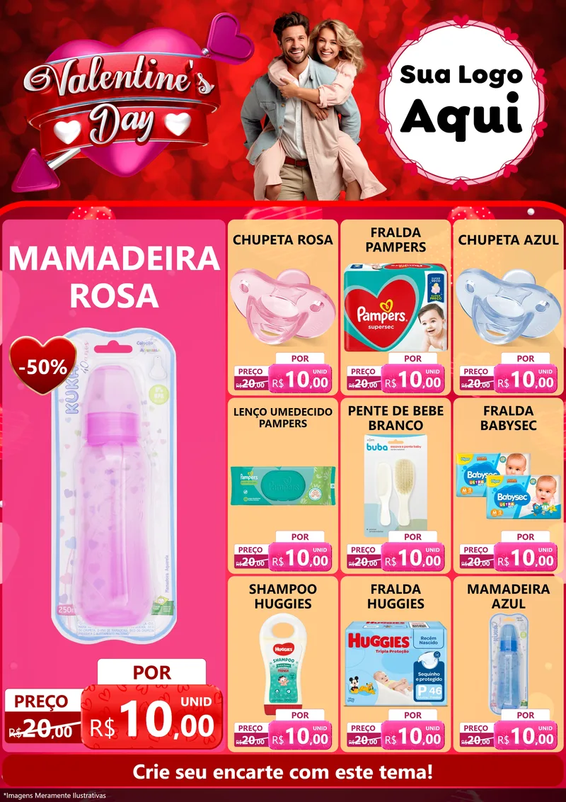 Modelo de Encarte para Encarte A4 Vertical com o tema Valentine's Day para Bebês