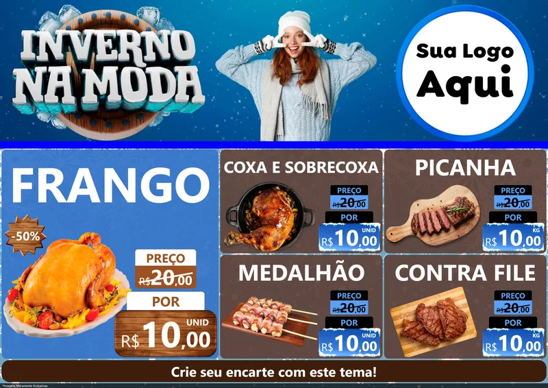 Modelo de Encarte para Encarte A4 Horizontal com o tema Inverno na Moda para Assados
