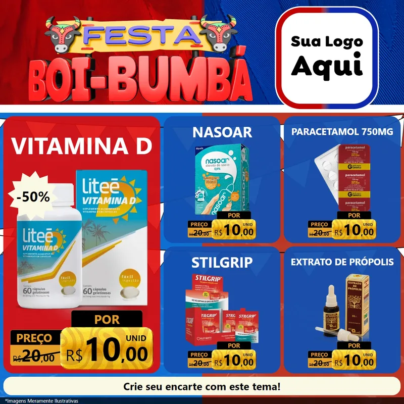 Modelo de Rede Social para Feed Facebook com o tema Festa Boi Bumbá para Farmácia