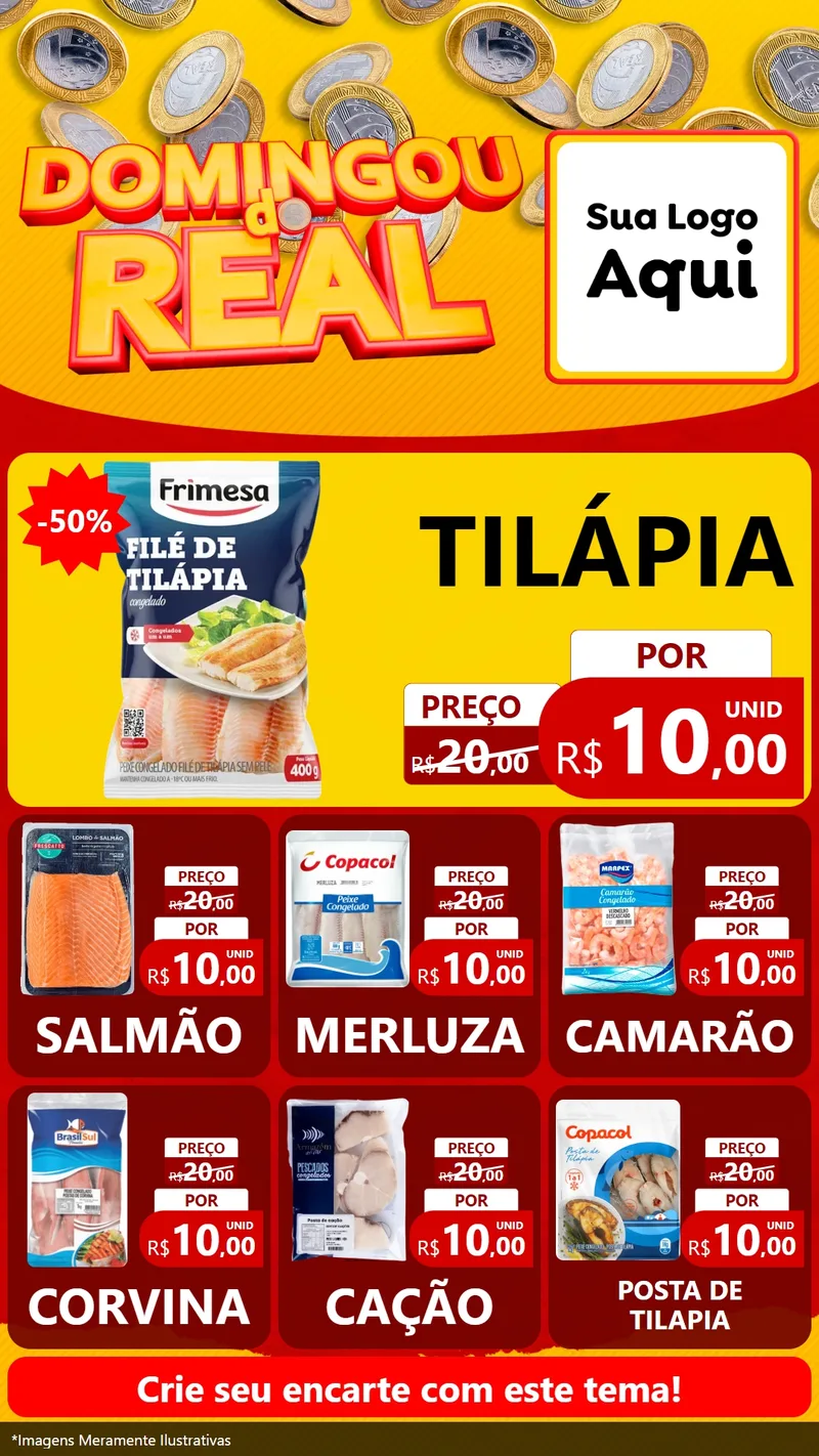 Modelo de Rede Social para Stories com o tema Domingou do Real para Peixaria