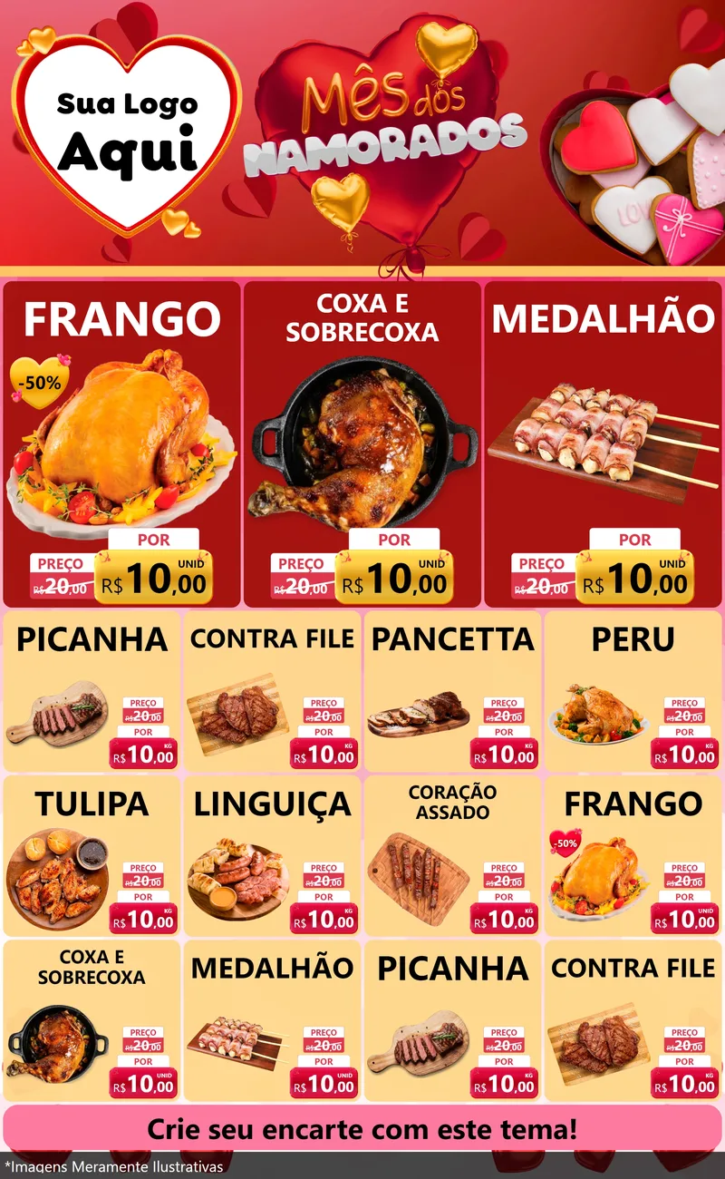 Modelo de Encarte para Encarte Grande com o tema Mês dos Namorados para Assados
