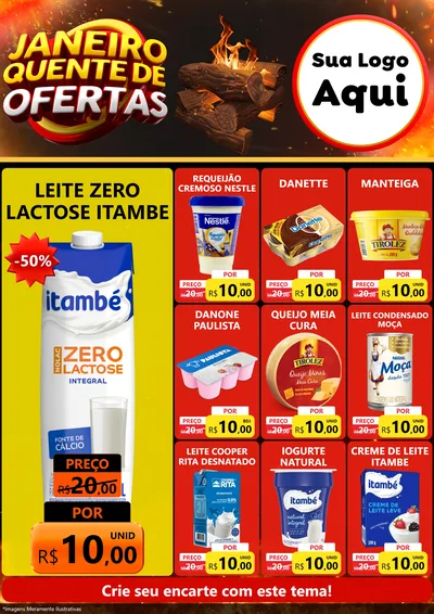 Modelo de Encarte para Encarte A4 Vertical com o tema Janeiro Quente de Ofertas para Frios e Laticínios