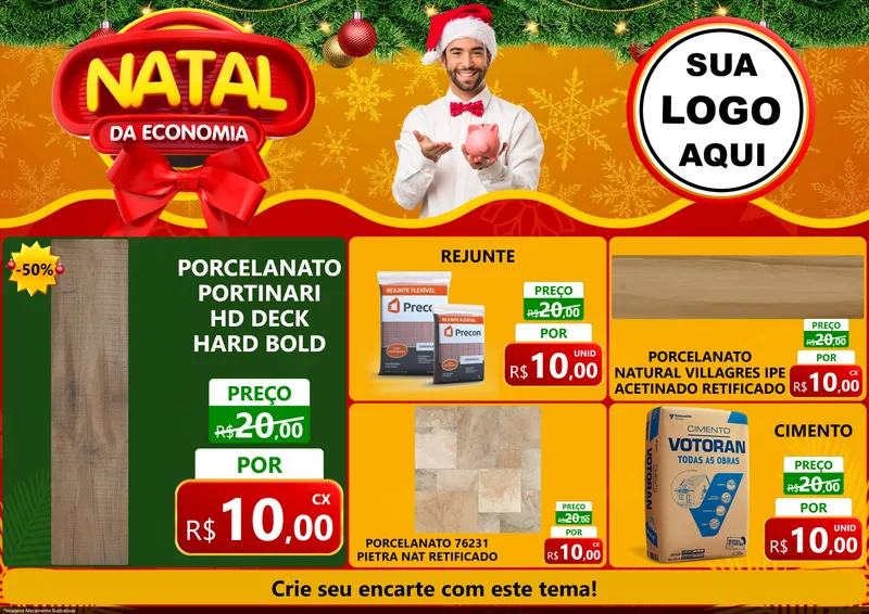 Modelo de Encarte para Encarte A4 Horizontal com o tema Natal da Economia para Pisos e revestimentos