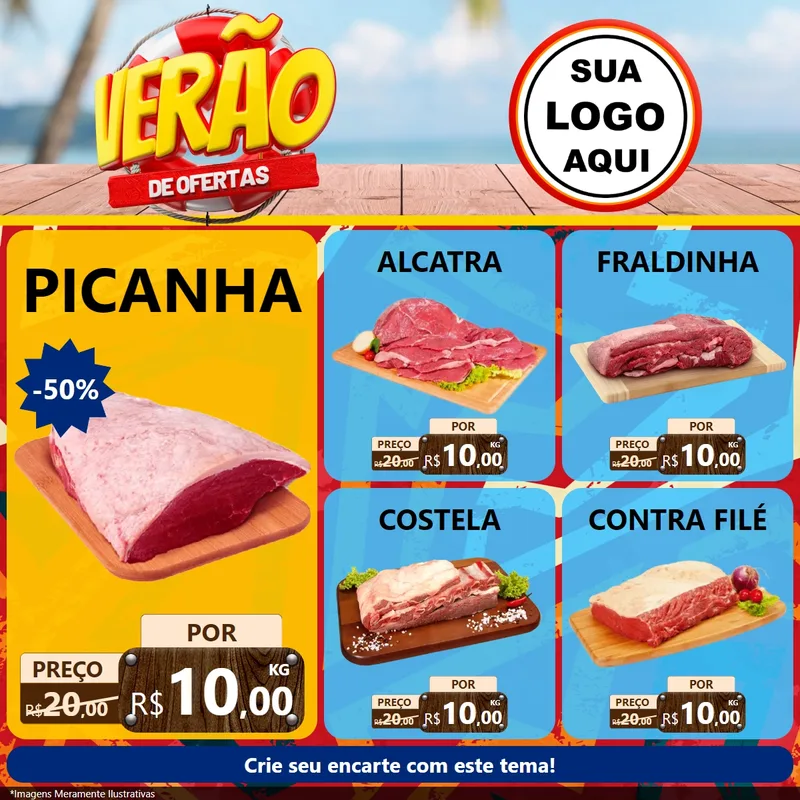 Modelo de Rede Social para Feed Facebook com o tema Verão de Ofertas para Açougue