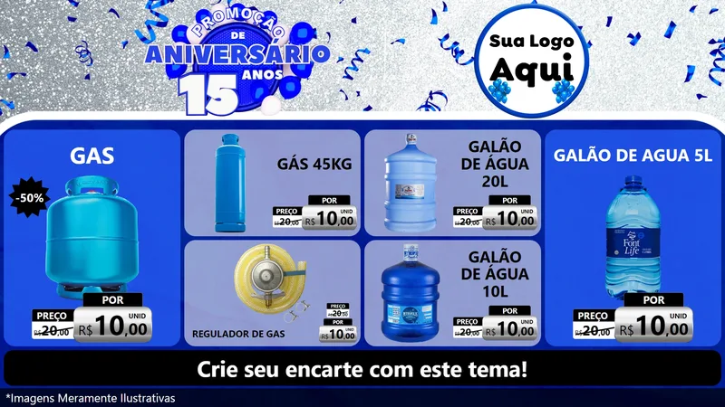 Modelo de TV para TV Horizontal com o tema Promoção de Aniversário - 15 Anos para Água e gás