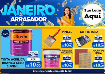 Modelo de Encarte para Encarte A4 Horizontal com o tema Janeiro Arrasador para Tintas e Ferramentas
