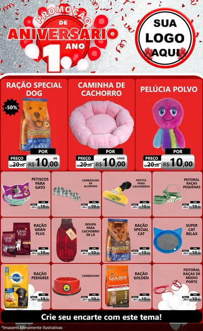 Modelo de Encarte para Encarte Grande com o tema Promoção de Aniversário - 1 Ano para Pet Shop