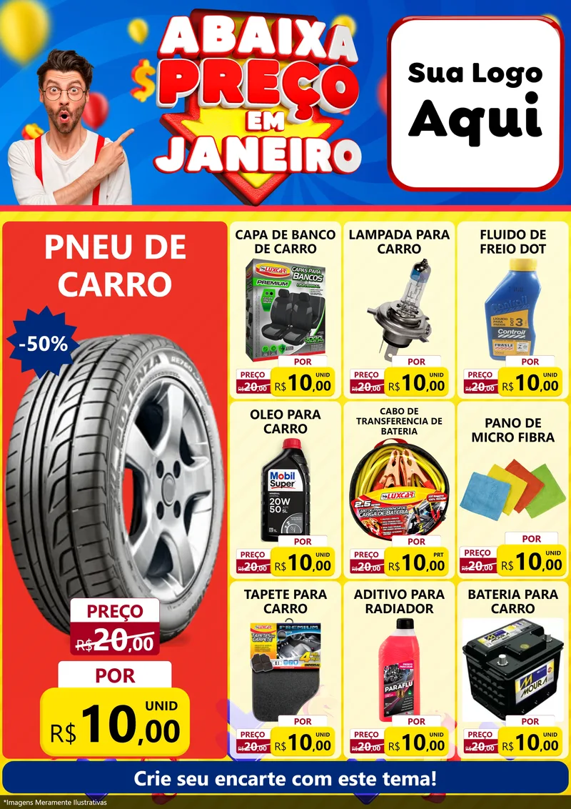 Modelo de Encarte para Encarte A4 Vertical com o tema Abaixa Preço em Janeiro para Auto peças