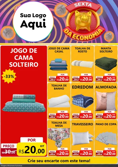 Modelo de Encarte para Encarte A4 Vertical com o tema Sexta da Economia para Cama, Mesa e Banho