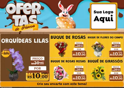 Modelo de Encarte para Encarte A4 Horizontal com o tema Ofertas de Páscoa para Floricultura e jardim
