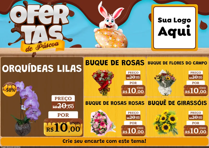 Modelo de Encarte para Encarte A4 Horizontal com o tema Ofertas de Páscoa para Floricultura e jardim