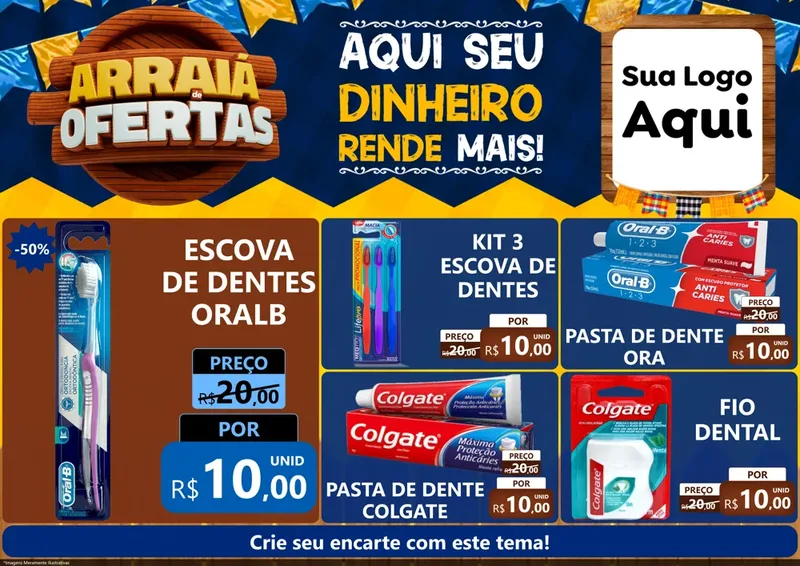 Modelo de Encarte para Encarte A4 Horizontal com o tema Arraiá de Ofertas - Junina para Higiene Pessoal