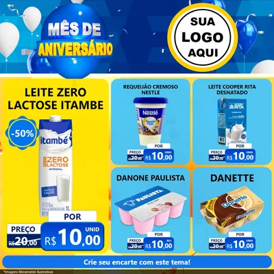 Modelo de Rede Social para Feed Facebook com o tema Mês de Aniversário para Frios e Laticínios