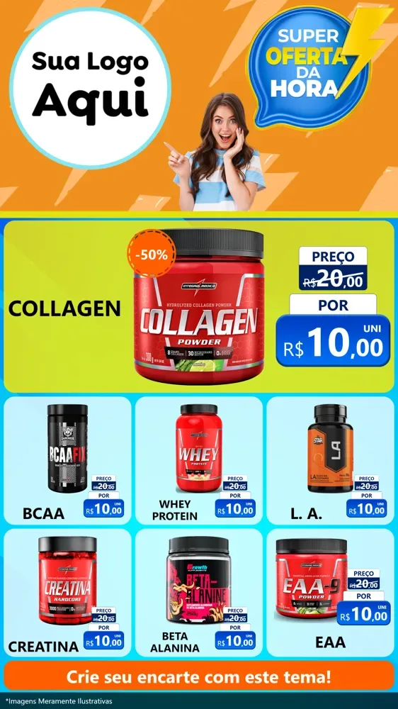 Modelo de Rede Social para Stories com o tema Super Oferta da Hora para Suplementos alimentares