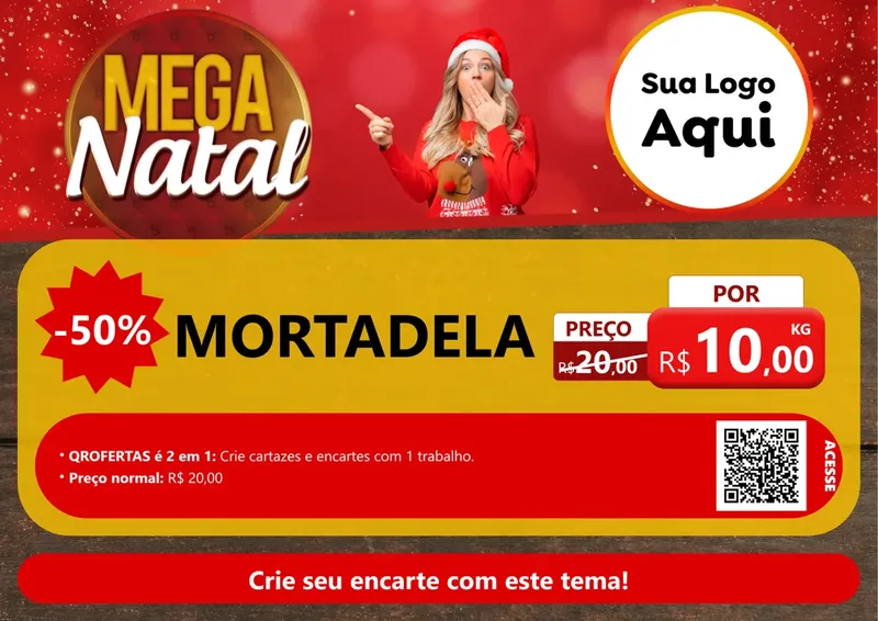 Modelo de Cartaz para Cartaz A4 Horizontal com o tema Mega Natal para Frios e Laticínios