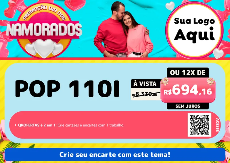 Modelo de Cartaz para Cartaz A4 Horizontal com o tema Promoção Dia dos Namorados para Concessionaria de Motos