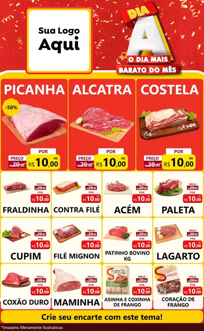 Modelo de Encarte para Encarte Grande com o tema Dia A o Dia Mais Barato do Mês para Açougue