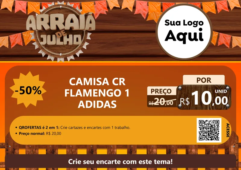 Modelo de Cartaz para Cartaz A4 Horizontal com o tema Arraiá de Julho - Junina para Roupas e acessórios