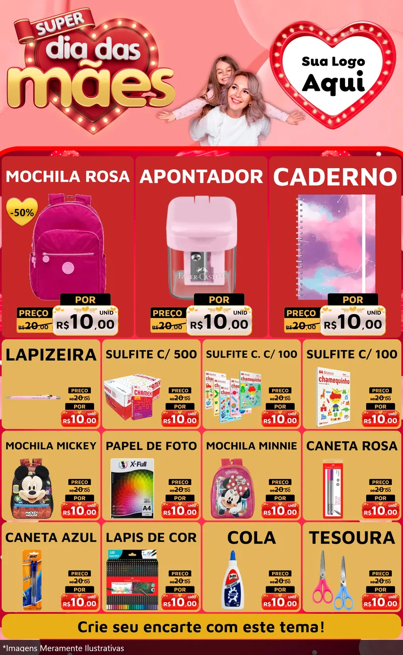 Modelo de Encarte para Encarte Grande com o tema Super Dia Das Mães para Papelaria
