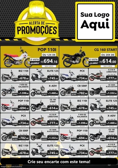 Modelo de Encarte para Encarte A4 Vertical com o tema Alerta de Promoções para Concessionaria de Motos