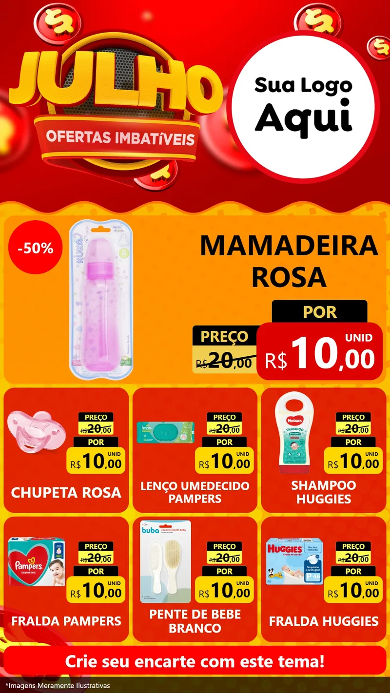 Modelo de Rede Social para Stories com o tema Julho Ofertas Imbatíveis para Bebês