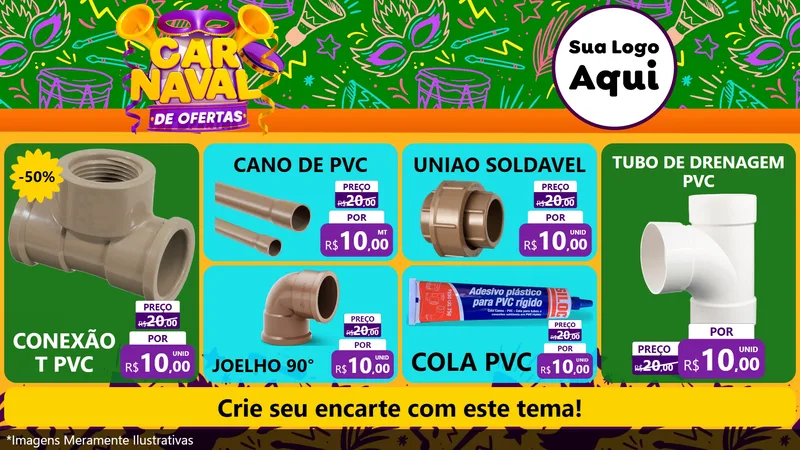Modelo de TV para TV Horizontal com o tema Carnaval de Ofertas para Tubos e conexões