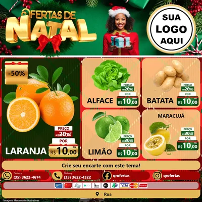 Modelo de Rede Social para Feed Facebook com o tema Ofertas de Natal para Hortifrúti