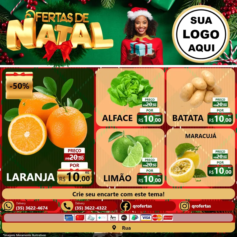 Modelo de Rede Social para Feed Facebook com o tema Ofertas de Natal para Hortifrúti