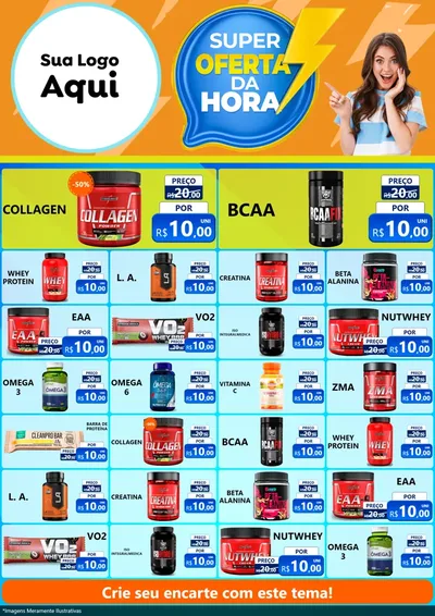 Modelo de Encarte para Encarte A4 Vertical com o tema Super Oferta da Hora para Suplementos alimentares