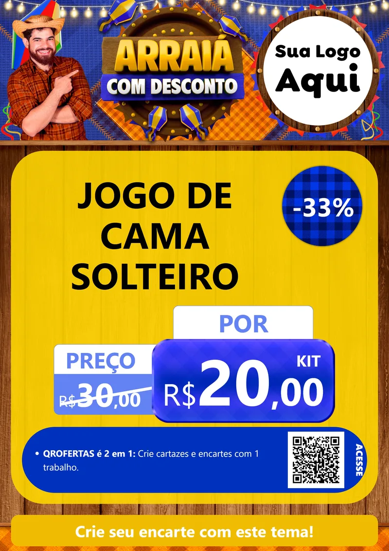 Modelo de Cartaz para Cartaz A4 Vertical com o tema Arraiá Com Desconto para Cama, Mesa e Banho