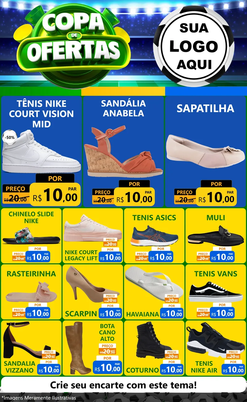 Modelo de Encarte para Encarte Grande com o tema Copa de Ofertas para Calçados