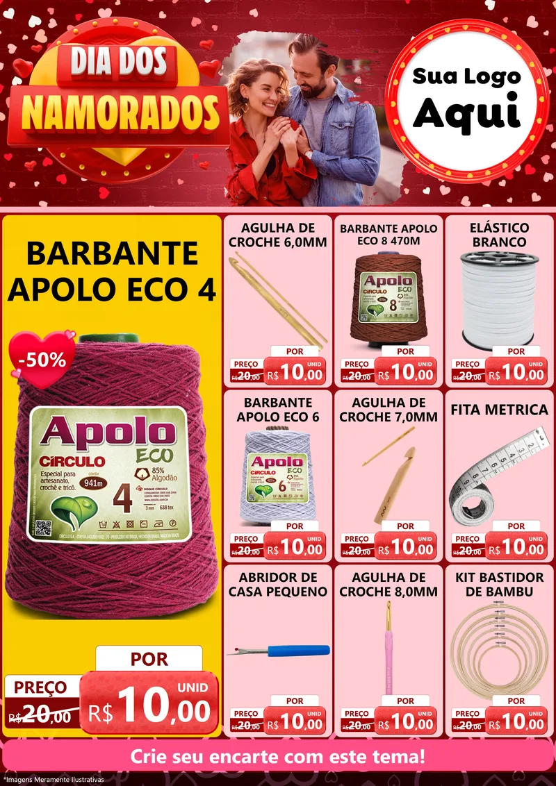 Modelo de Encarte para Encarte A4 Vertical com o tema Dia Dos Namorados para Armarinho e Aviamentos