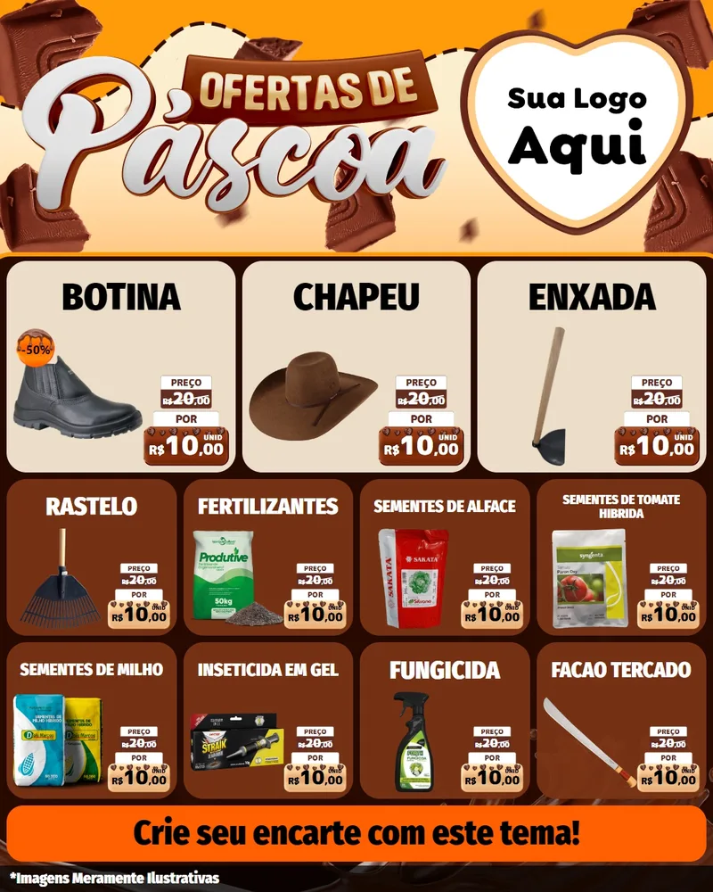 Modelo de Rede Social para Feed Instagram com o tema Ofertas de Páscoa para Agropecuária