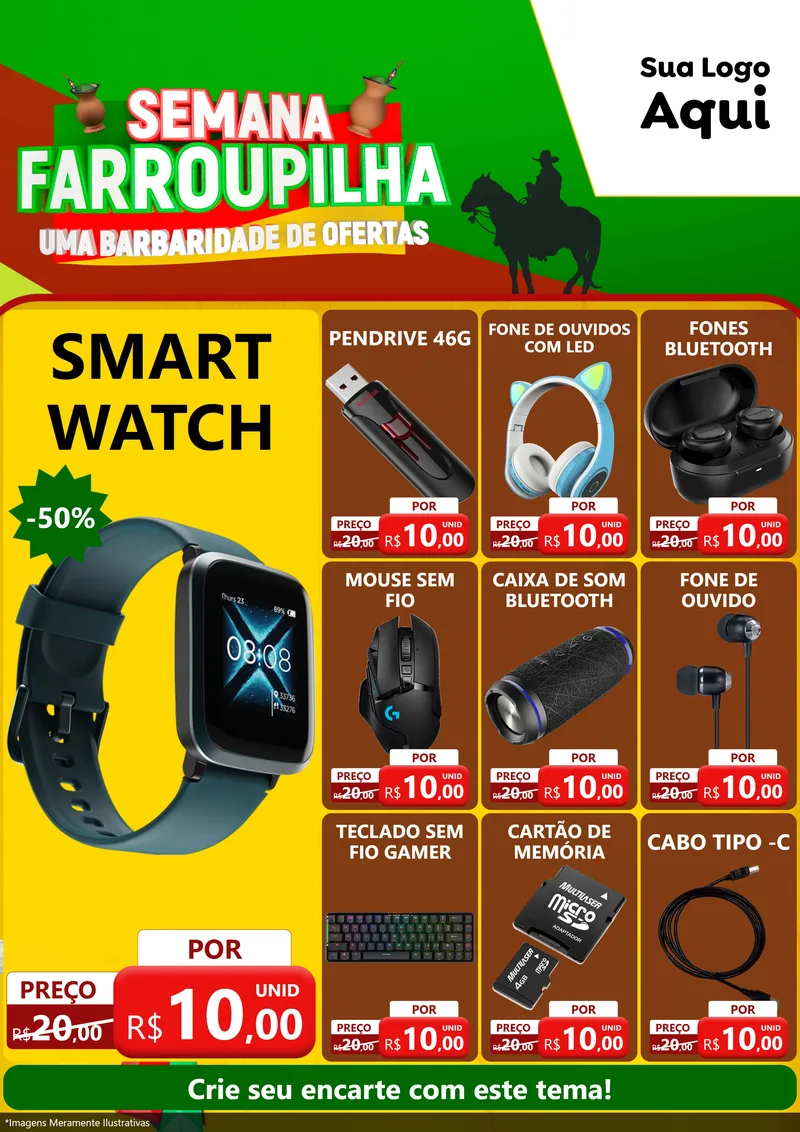 Modelo de Encarte para Encarte A4 Vertical com o tema Semana Farroupilha - Uma Barbaridade de Ofertas para Informática
