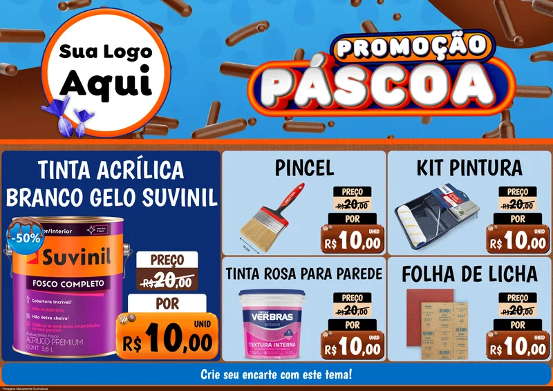 Modelo de Encarte para Encarte A4 Horizontal com o tema Promoção Páscoa para Tintas e Ferramentas