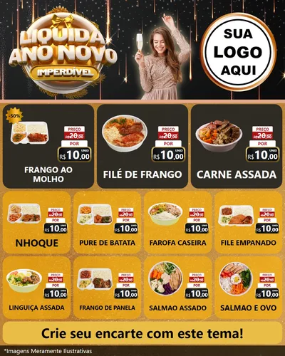 Modelo de Rede Social para Feed Instagram com o tema Liquida Ano Novo Imperdível para Restaurante