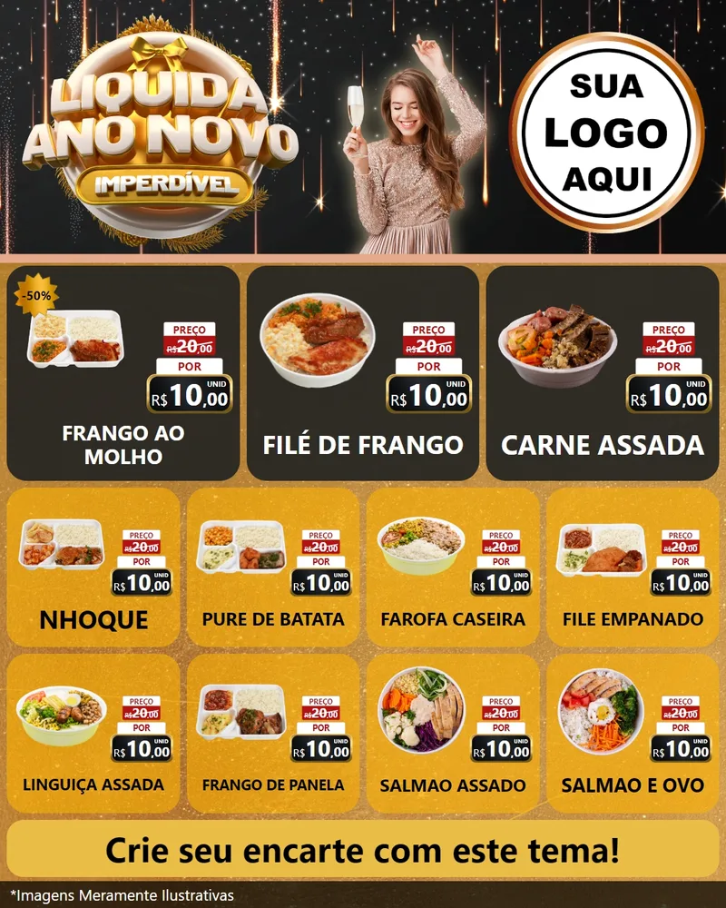 Modelo de Rede Social para Feed Instagram com o tema Liquida Ano Novo Imperdível para Restaurante